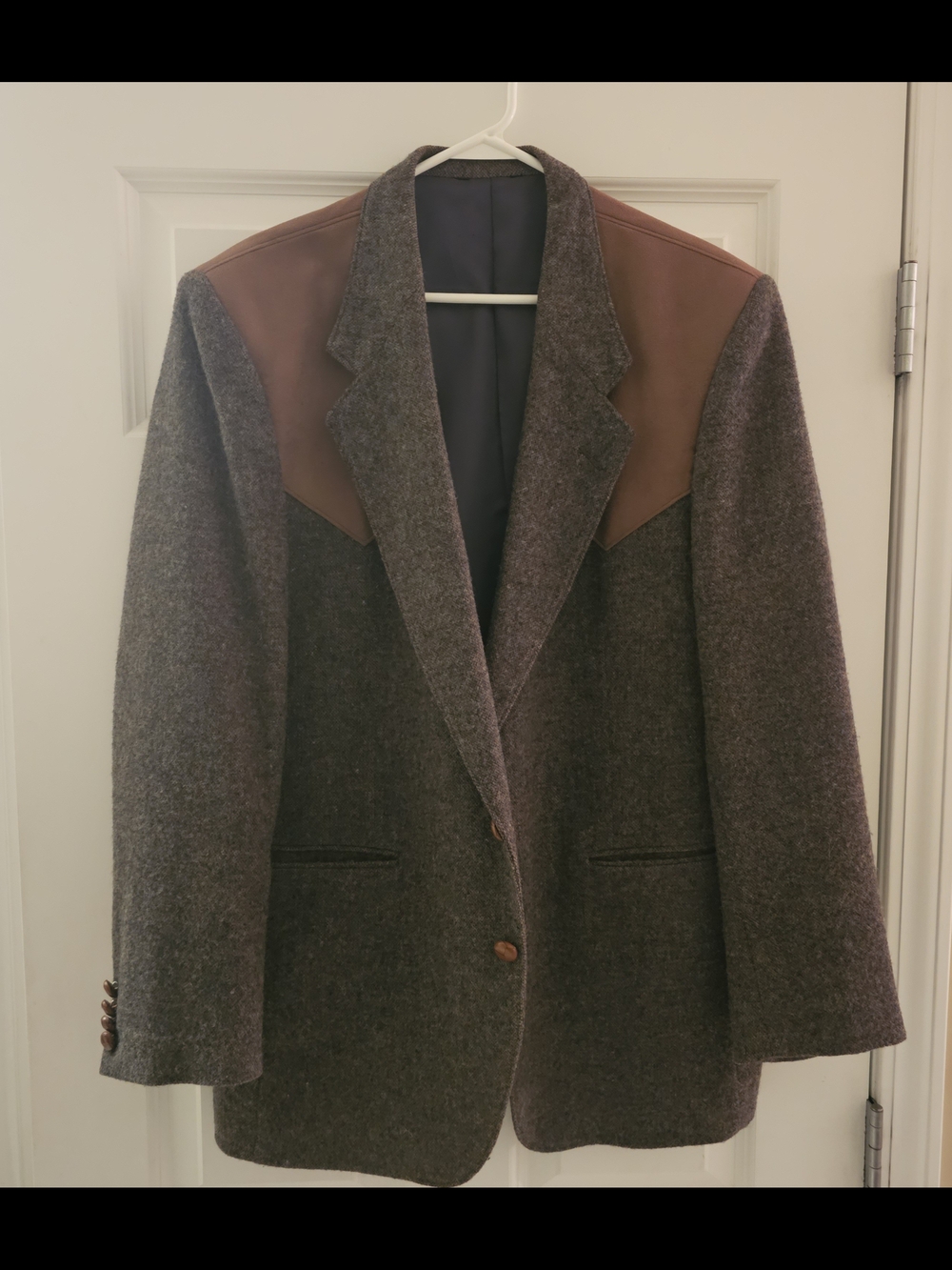 Farah Western Wear Mens 42R Brown Wool CowboyJacket Vintage Faux Suede Shoulders
